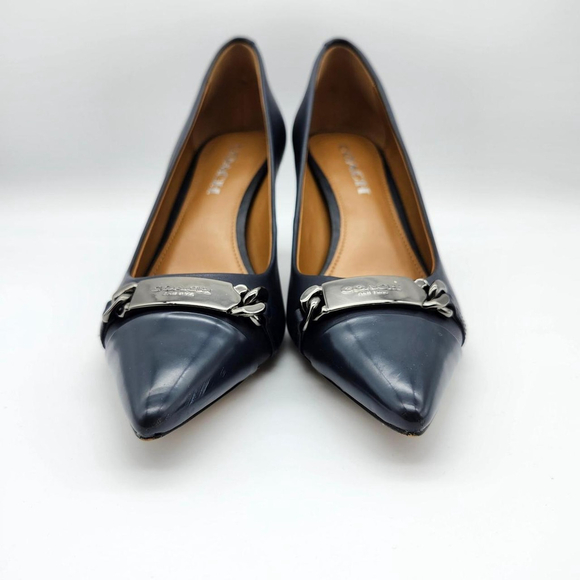 COACH Bowery Pointed Toe Kitten Heels – Navy Blue Leather – Size 6.5 - Picture 7 of 8